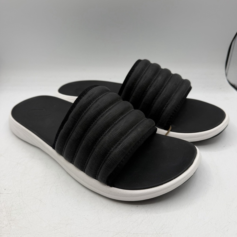 Olukai Komo Slides Men's Size 15 Black White Cushioned Beach Sandals Slip On NWT